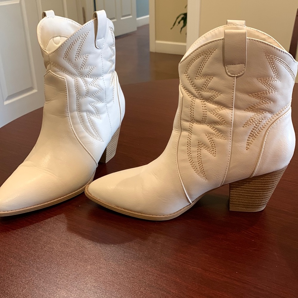 Ivory pointed toe booties